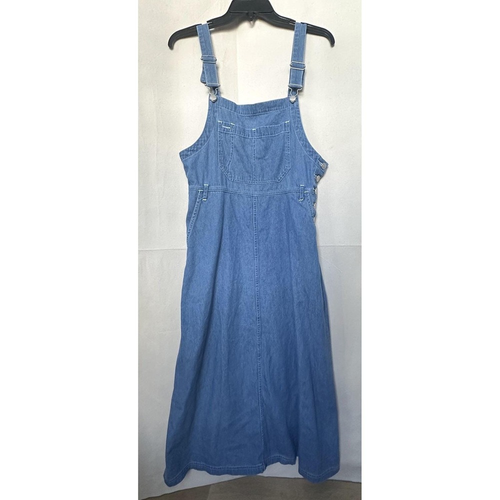 LL Bean Petite Western Country Prairie Denim Overall Midi Dress 8P‎ Blue *READ